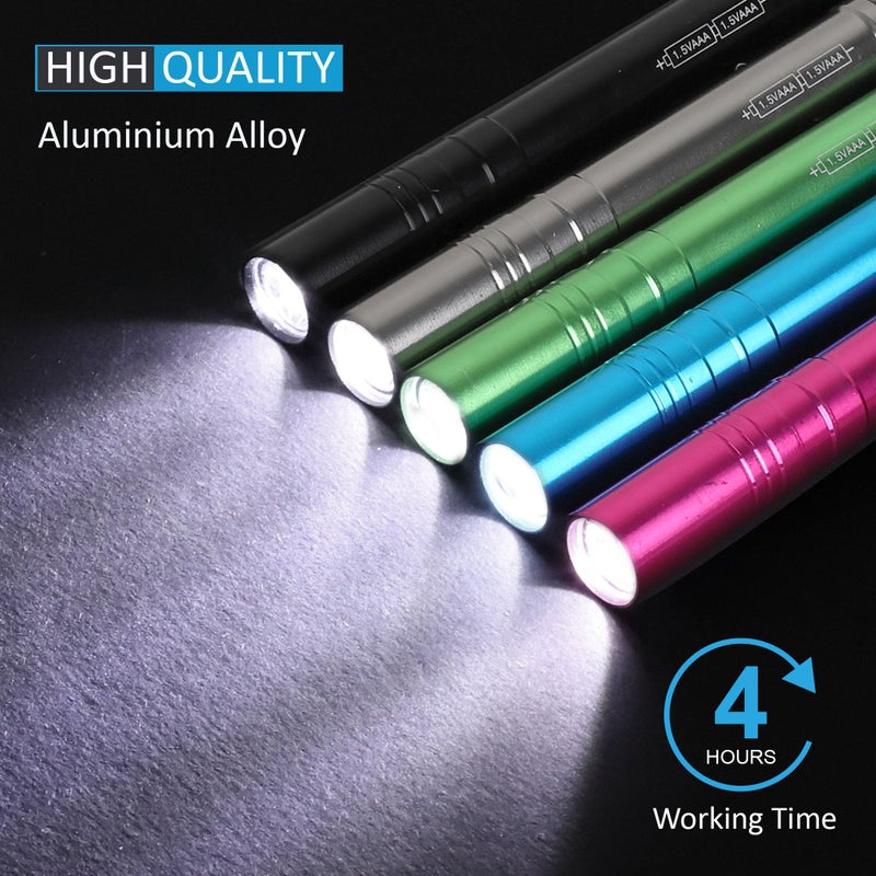 SEAMAGIC 5-Pack LED Penlight Set with 10-Piece Pre-Installed Batteries, Aluminum Handheld Flashlights with Clip for Night Walks, Inspection, Emergency - Image 3